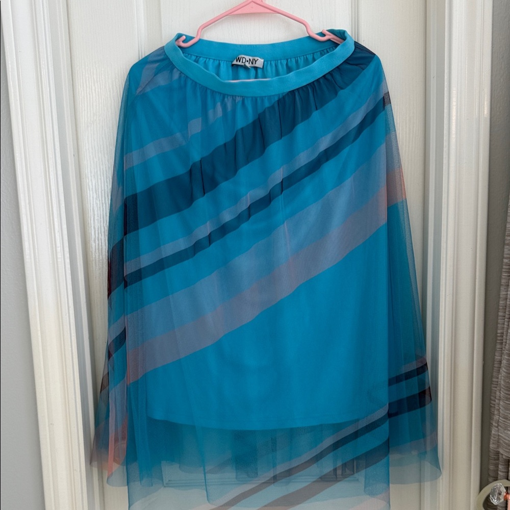 WD.NY Teal and Navy Layered Tulle High-Low Skirt